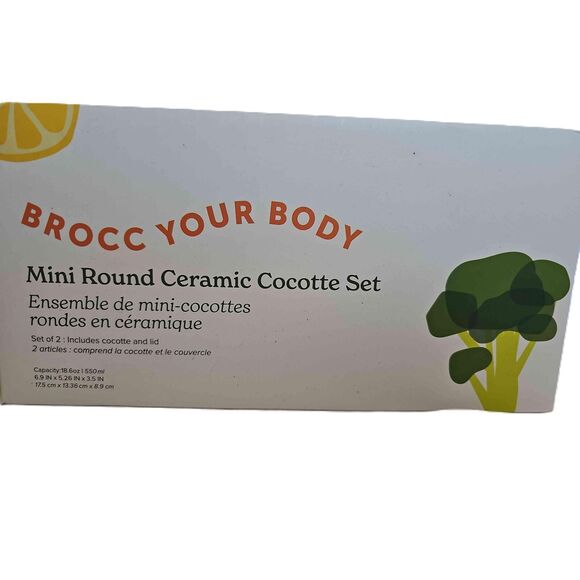 Mini Round Casserole Ceramic Set Includes Lid Brocc Your Body - Picture 3 of 12